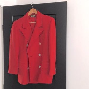 Designer Red Linen Blazer, Size 12